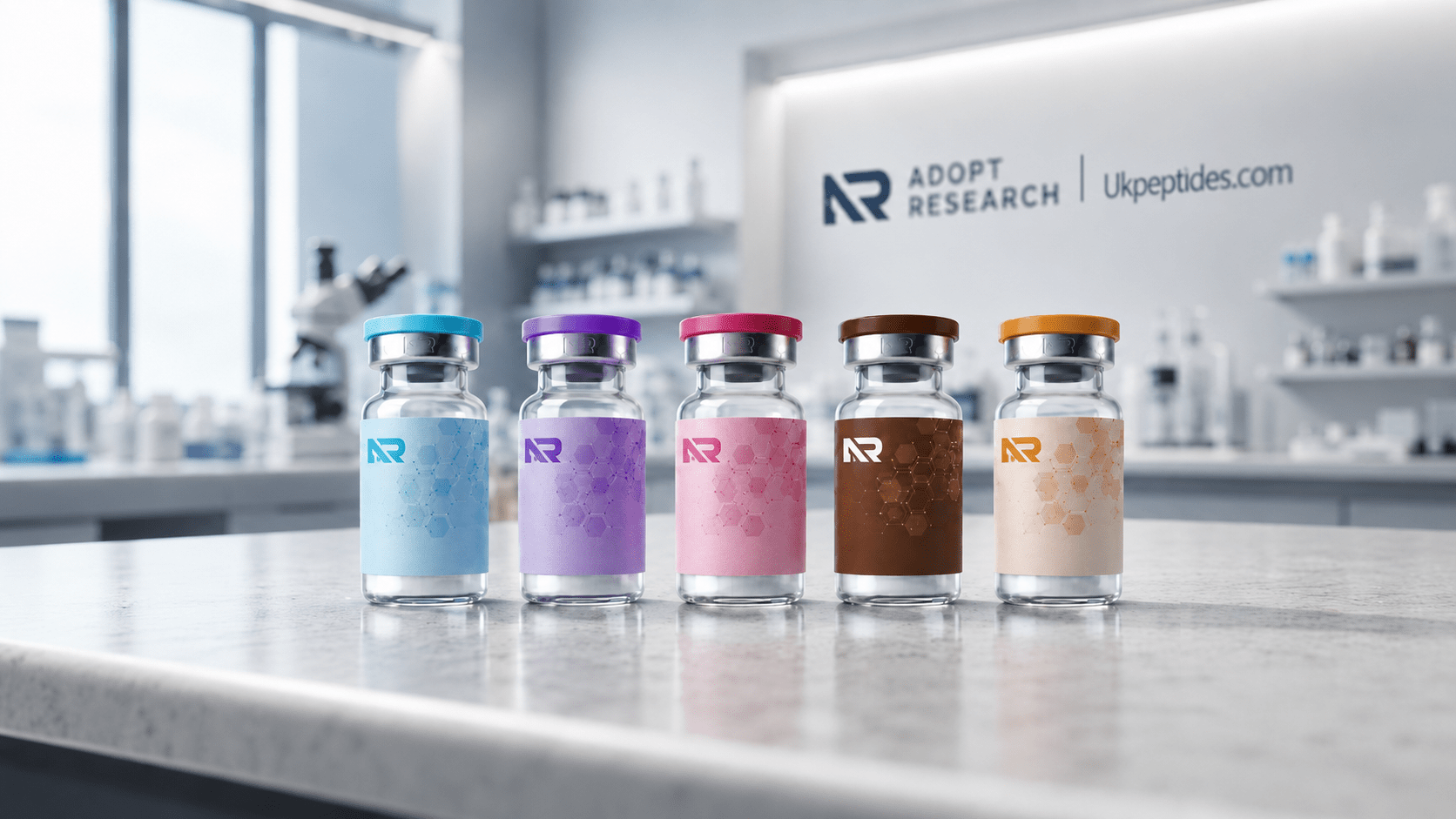 HiPeptides research-grade vials in the laboratory